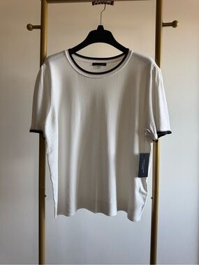 Tommy Hilfiger White Short Sleeve Knit Top with Black Trim